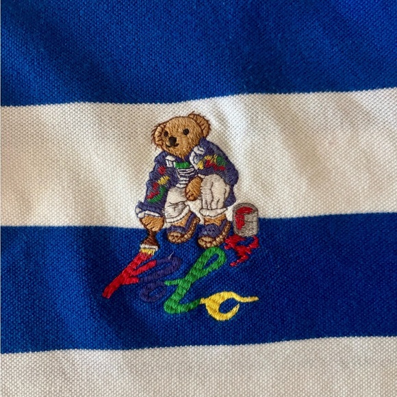 Polo by Ralph Lauren Bear Logo Royal Blue and White Striped Shirt - Picture 2 of 8